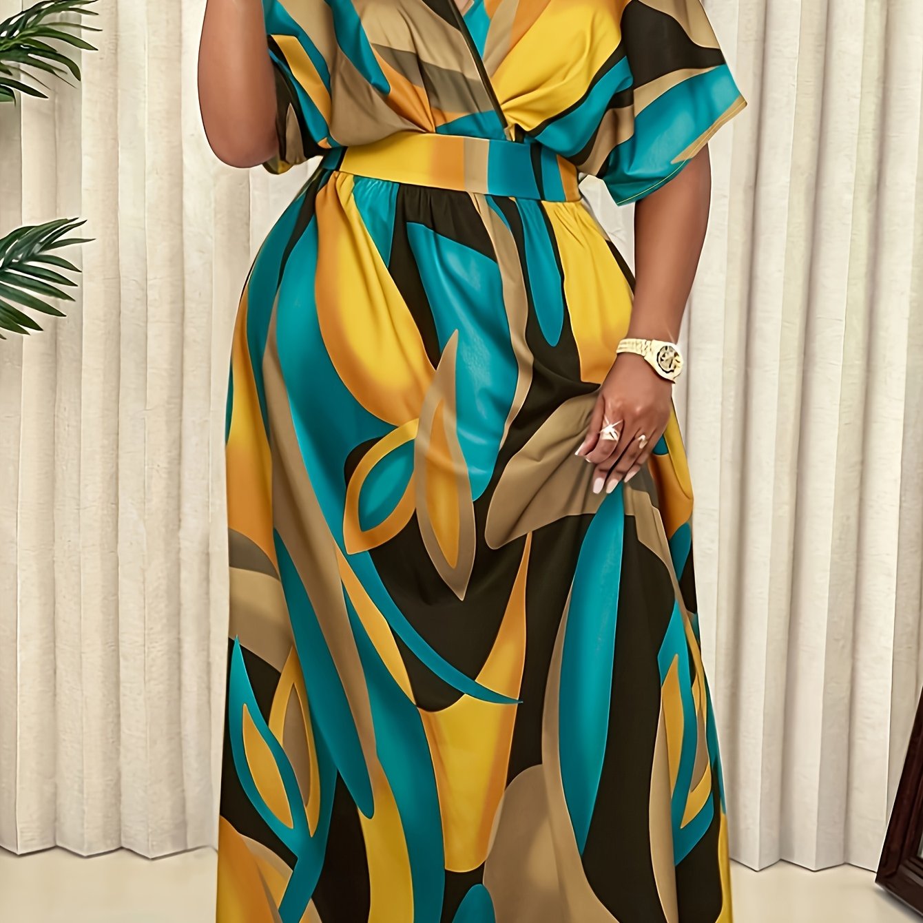 Elegant Blue A-Line Printed Maxi Dress — Loose Ease, Effortless Everyday Grace
