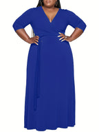 Vibrant Orange Belted A-Line Maxi Dress — 3/4 Sleeve Elegance, Floor-Length Confidence