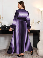 Gradient Lantern-Sleeve Tie-Waist A-Line Maxi Dress — Flowy Drama, Effortlessly Elevated