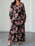 Floret Fit-and-Flare Midi Dress — Long-Sleeve Floral Elegance in Full Bloom