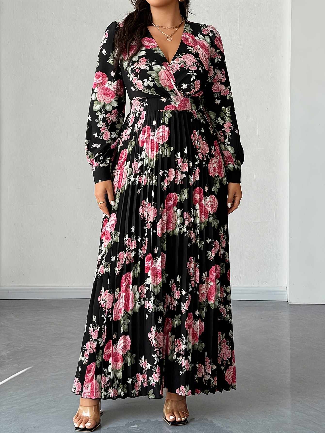 Floret Fit-and-Flare Midi Dress — Long-Sleeve Floral Elegance in Full Bloom