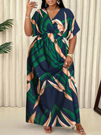 Elegant Blue A-Line Printed Maxi Dress — Loose Ease, Effortless Everyday Grace