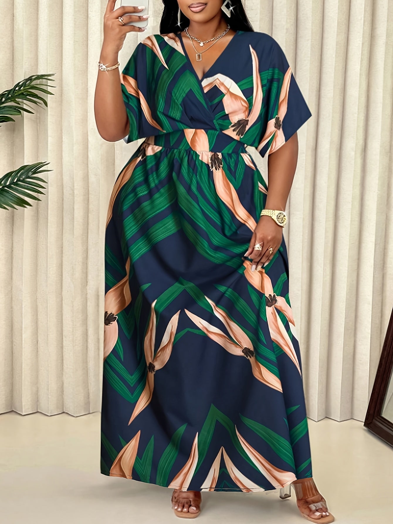 Elegant Blue A-Line Printed Maxi Dress — Loose Ease, Effortless Everyday Grace