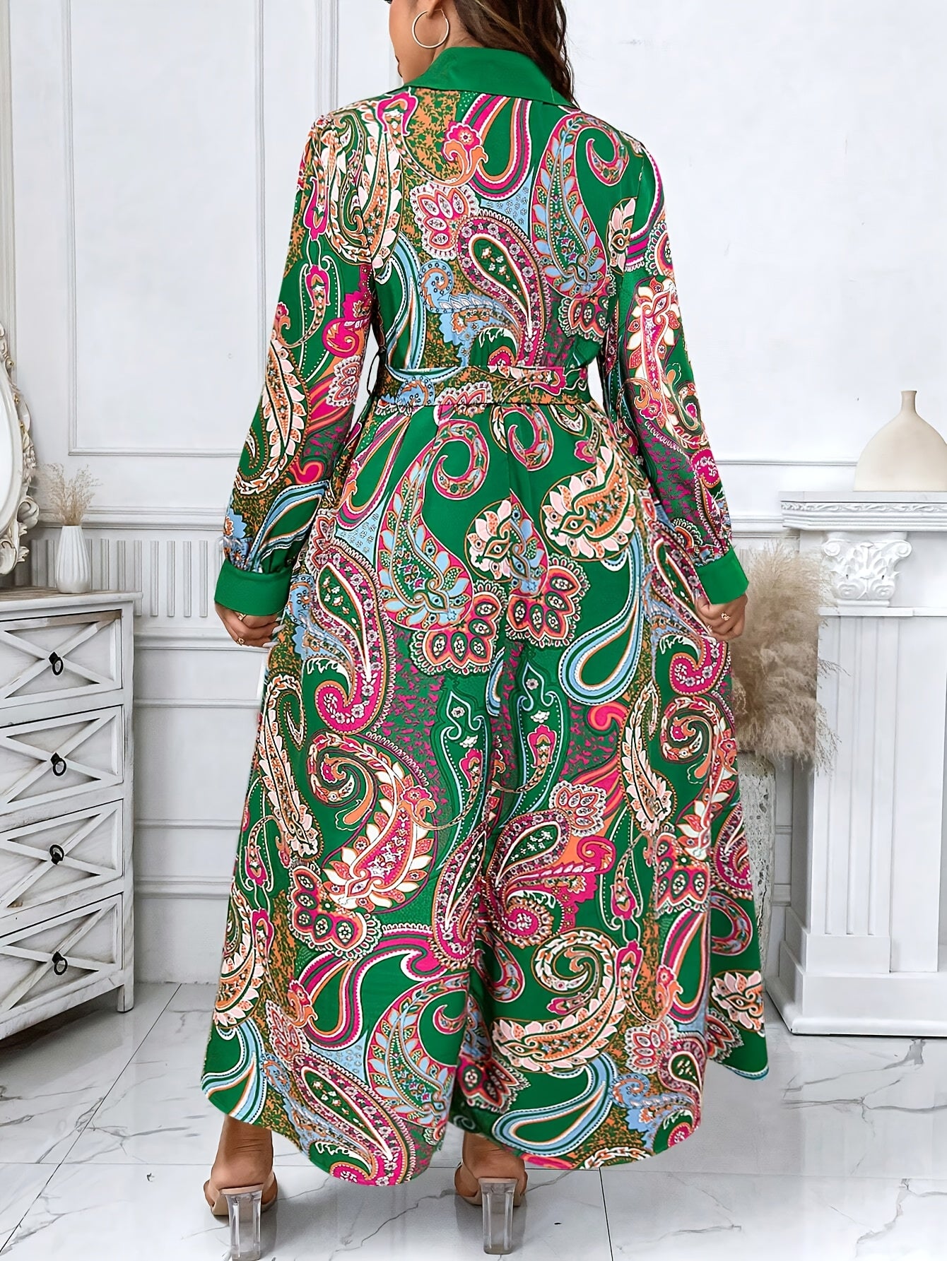 Paisley Print Button-Front Wrap Dress — Timeless Pattern, Effortlessly Draped