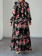 Floret Fit-and-Flare Midi Dress — Long-Sleeve Floral Elegance in Full Bloom