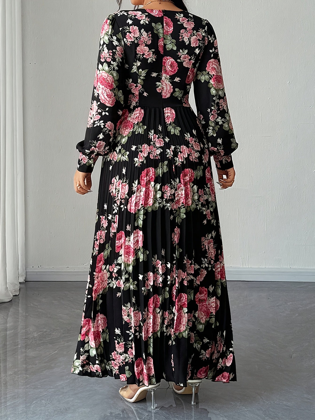 Floret Fit-and-Flare Midi Dress — Long-Sleeve Floral Elegance in Full Bloom