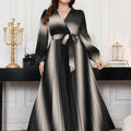 Gradient Lantern-Sleeve Tie-Waist A-Line Maxi Dress — Flowy Drama, Effortlessly Elevated