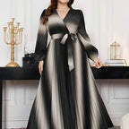Gradient Lantern-Sleeve Tie-Waist A-Line Maxi Dress — Flowy Drama, Effortlessly Elevated