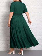 Plus Size Emerald Lace — A Line Dress with Flattering V - Neckline