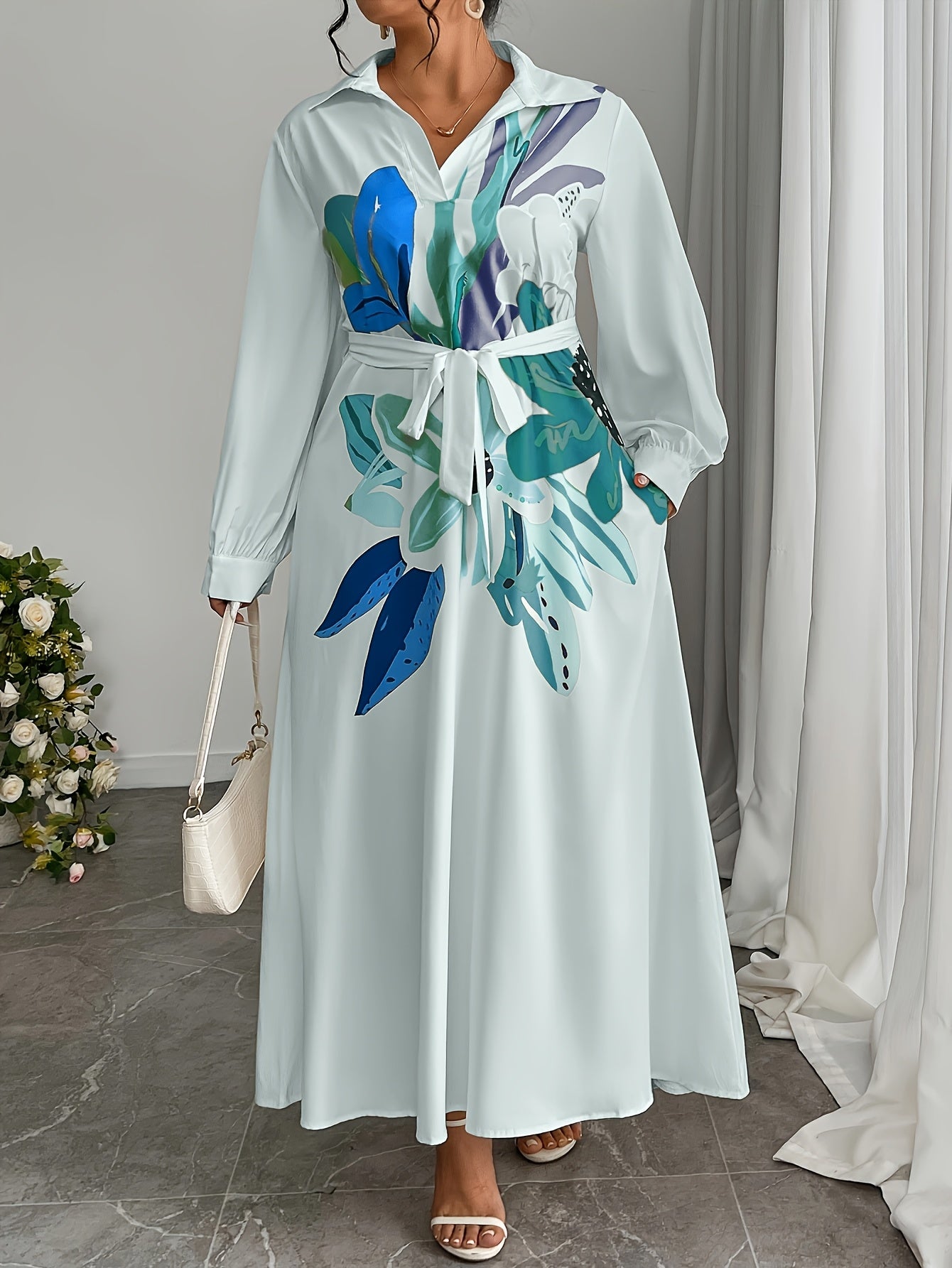 Jardin Loose Pocket Maxi Dress — Abstract Florals, Effortless Volume, Season-Spanning Grace
