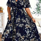 Blue Floral Waist-Tie Maxi Dress — Garden-Fresh Print, Gracefully Cinched