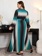 Gradient Lantern-Sleeve Tie-Waist A-Line Maxi Dress — Flowy Drama, Effortlessly Elevated