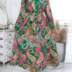 Paisley Print Button-Front Wrap Dress — Timeless Pattern, Effortlessly Draped