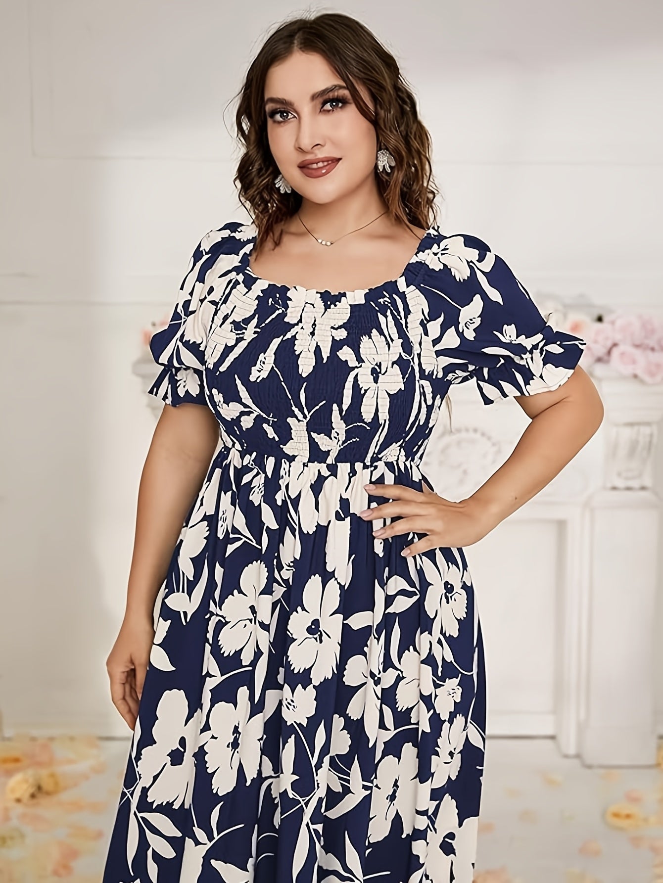 Maroon & White Floral A-Line Floor-Length Gown — Formal Grandeur, Quietly Worn