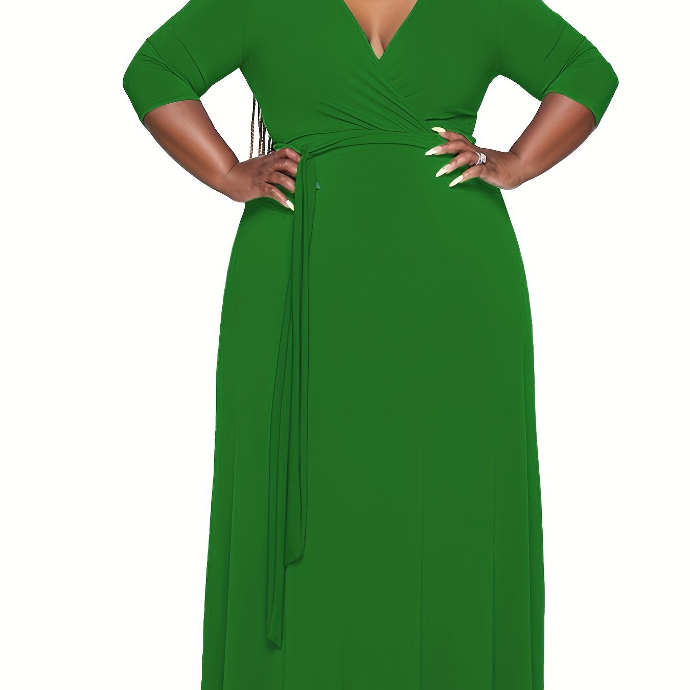 Vibrant Orange Belted A-Line Maxi Dress — 3/4 Sleeve Elegance, Floor-Length Confidence