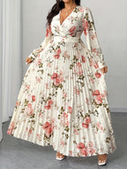 Floret Fit-and-Flare Midi Dress — Long-Sleeve Floral Elegance in Full Bloom