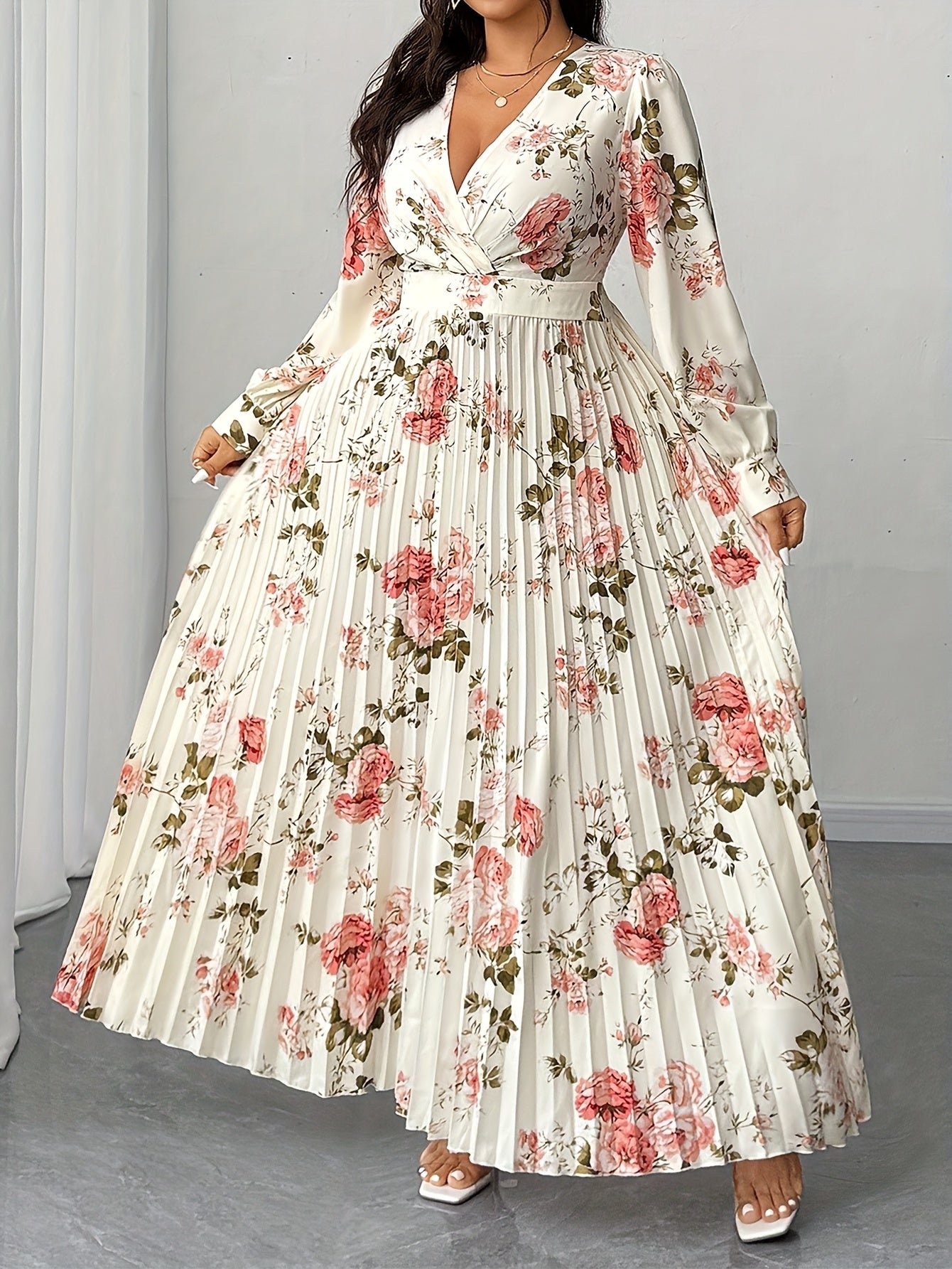 Floret Fit-and-Flare Midi Dress — Long-Sleeve Floral Elegance in Full Bloom