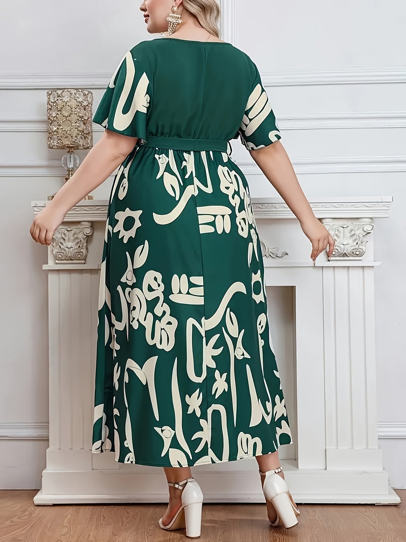 Floral Belted V-Neck Longline Dress — Spring Bloom, Effortlessly Cinched