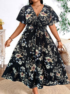 Blue Floral Waist-Tie Maxi Dress — Garden-Fresh Print, Gracefully Cinched