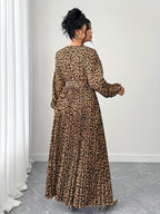 Féline Pleated Leopard Dress — Embellished Elegance With Wild Restraint