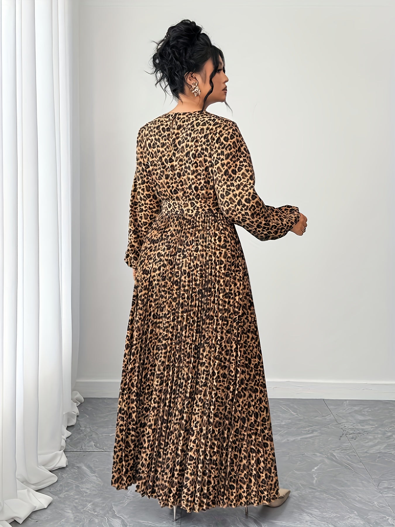 Féline Pleated Leopard Dress — Embellished Elegance With Wild Restraint