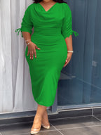 Cowl Neck Sheath Dress — Sculpted Ease, Understated Authority