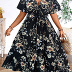Blue Floral Waist-Tie Maxi Dress — Garden-Fresh Print, Gracefully Cinched