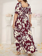 Maroon & White Floral A-Line Floor-Length Gown — Formal Grandeur, Quietly Worn