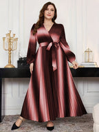 Gradient Lantern-Sleeve Tie-Waist A-Line Maxi Dress — Flowy Drama, Effortlessly Elevated