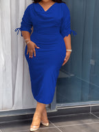 Cowl Neck Sheath Dress — Sculpted Ease, Understated Authority