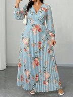 Floret Fit-and-Flare Midi Dress — Long-Sleeve Floral Elegance in Full Bloom