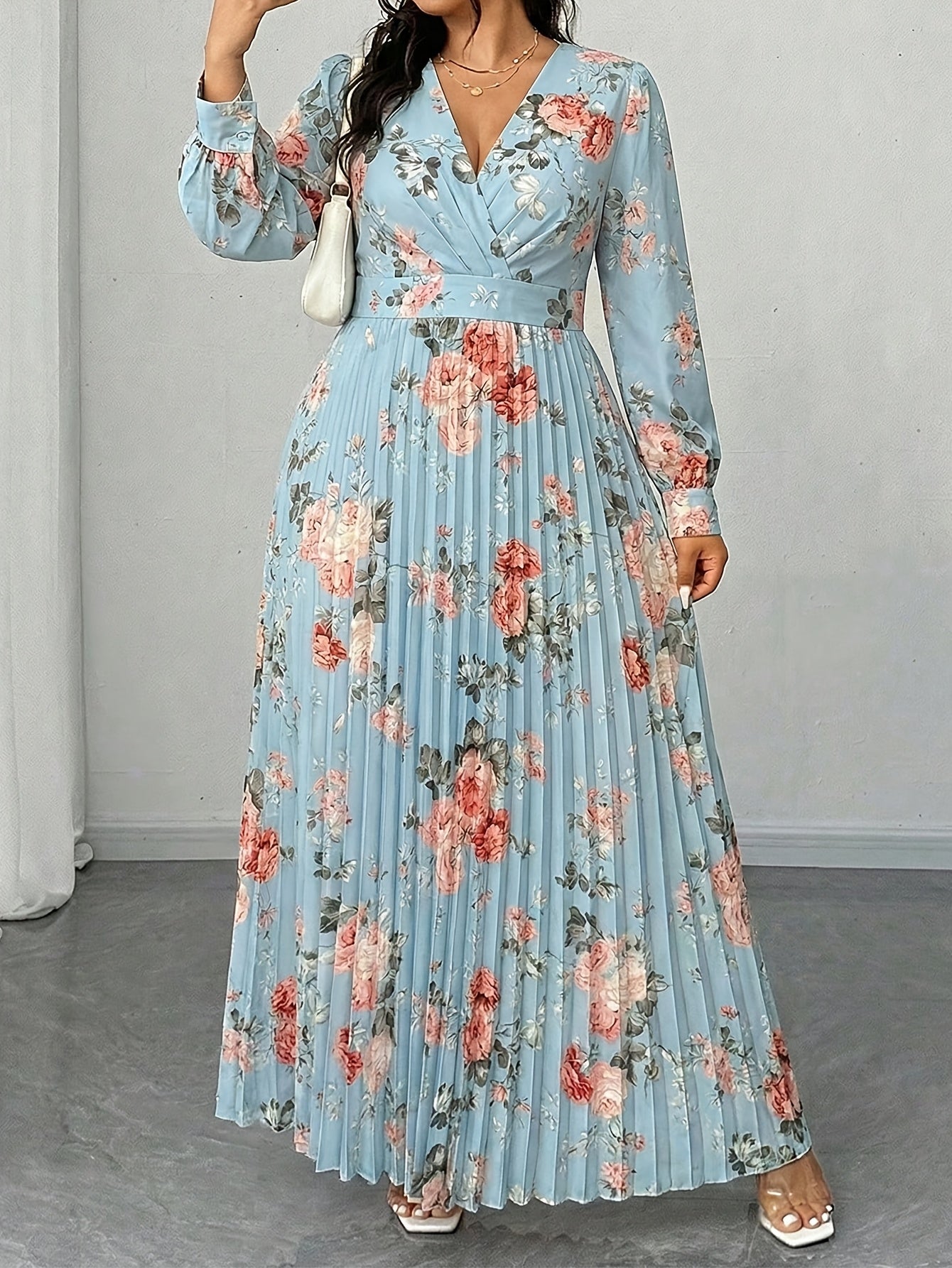 Floret Fit-and-Flare Midi Dress — Long-Sleeve Floral Elegance in Full Bloom