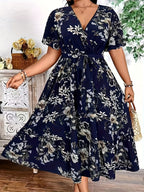 Blue Floral Waist-Tie Maxi Dress — Garden-Fresh Print, Gracefully Cinched