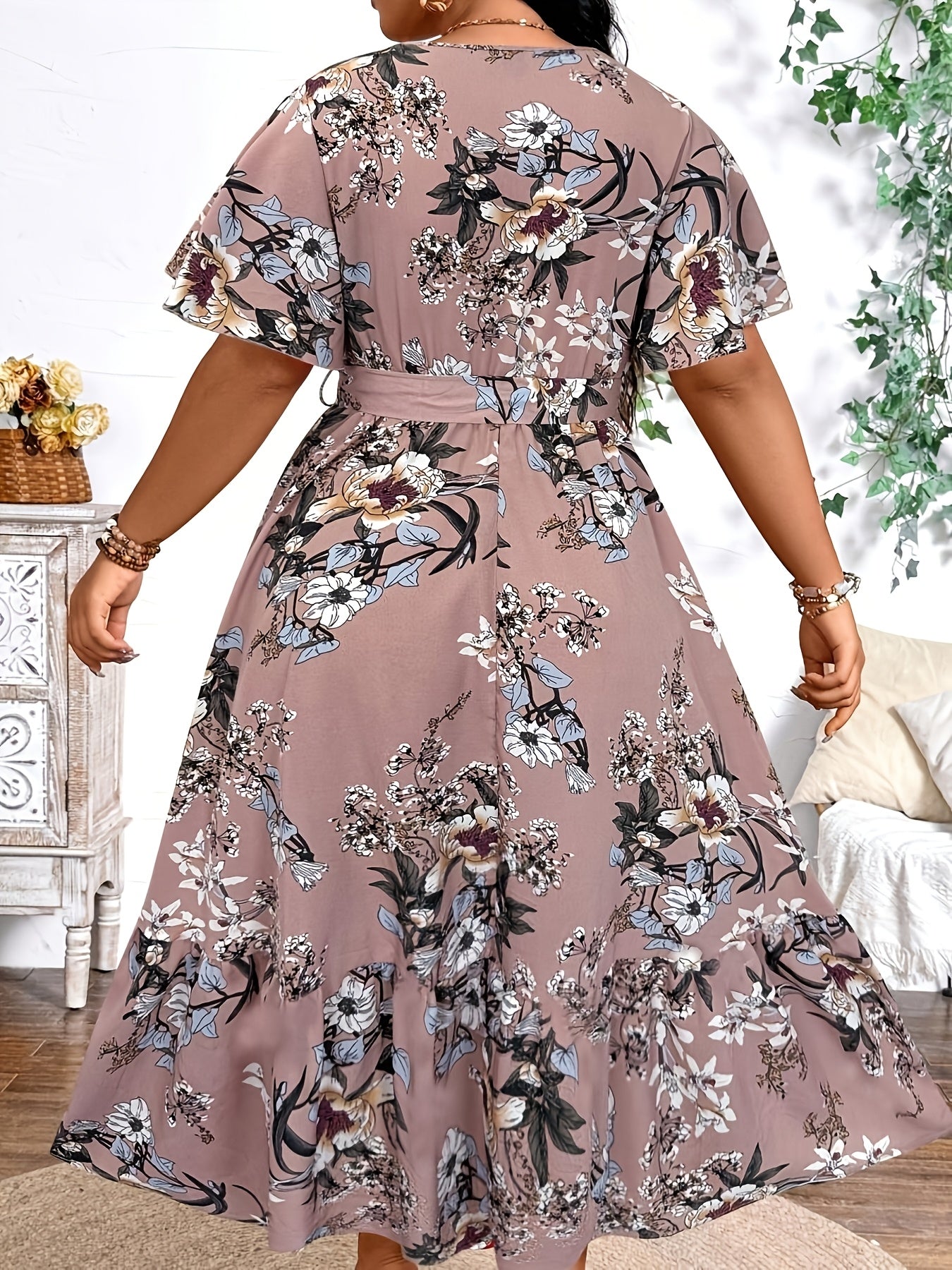Blue Floral Waist-Tie Maxi Dress — Garden-Fresh Print, Gracefully Cinched