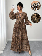 Féline Pleated Leopard Dress — Embellished Elegance With Wild Restraint
