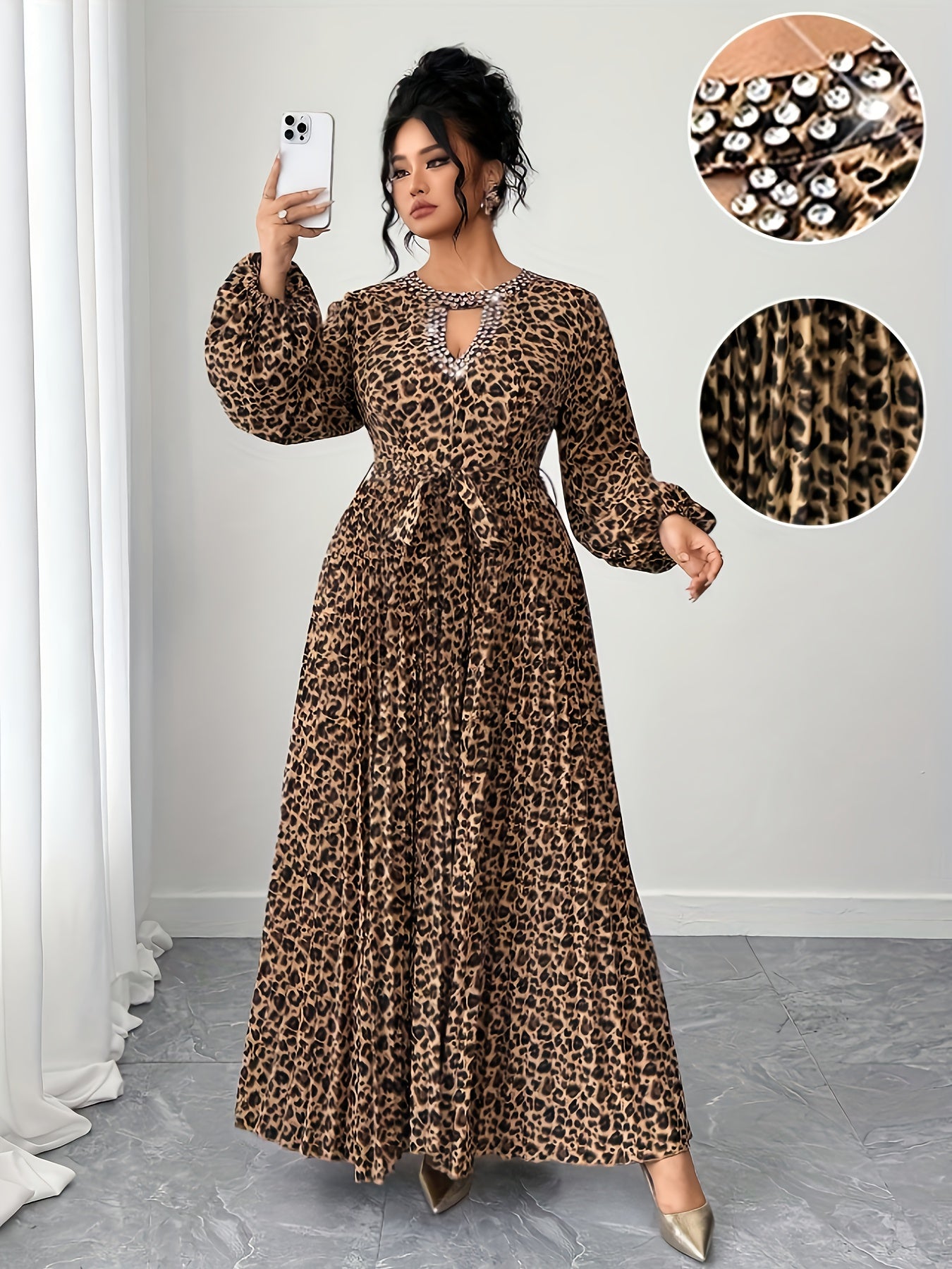 Féline Pleated Leopard Dress — Embellished Elegance With Wild Restraint